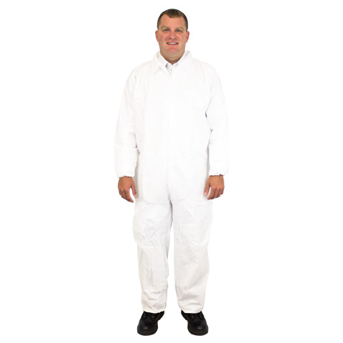 #DCWH-BB-EWA Safety Zone®单袋一次性微孔白色防护工作服，带弹性袖口