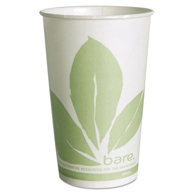 SOLO®杯公司裸生态前进处理纸冷杯，16盎司，绿色/白色，