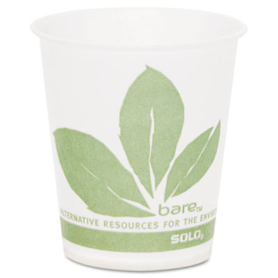 SOLO®杯公司裸生态前进处理纸冷杯，5盎司，绿色/白色，