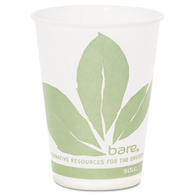 SOLO®杯公司裸生态前进处理纸冷杯，9盎司，绿色/白色，