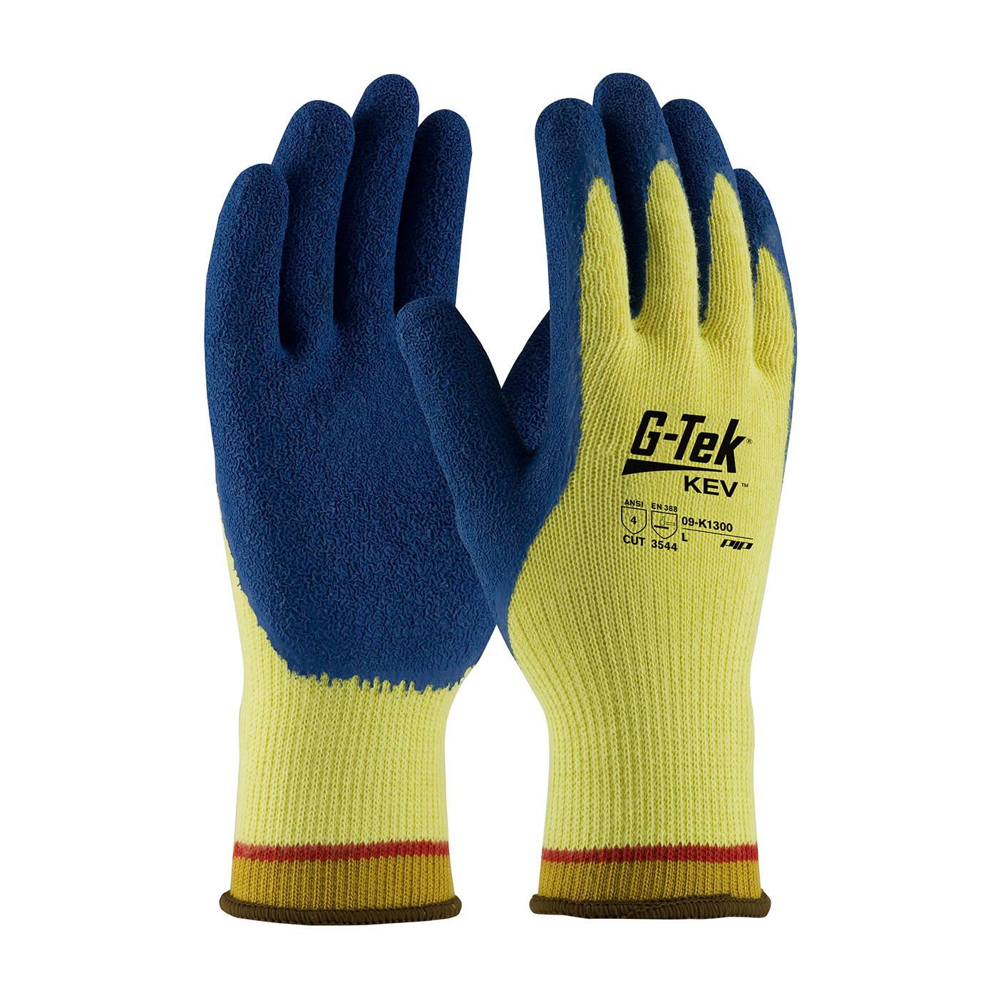 PIP G-Tek®KEV乳胶涂层防割防护工作手套。减少4级。