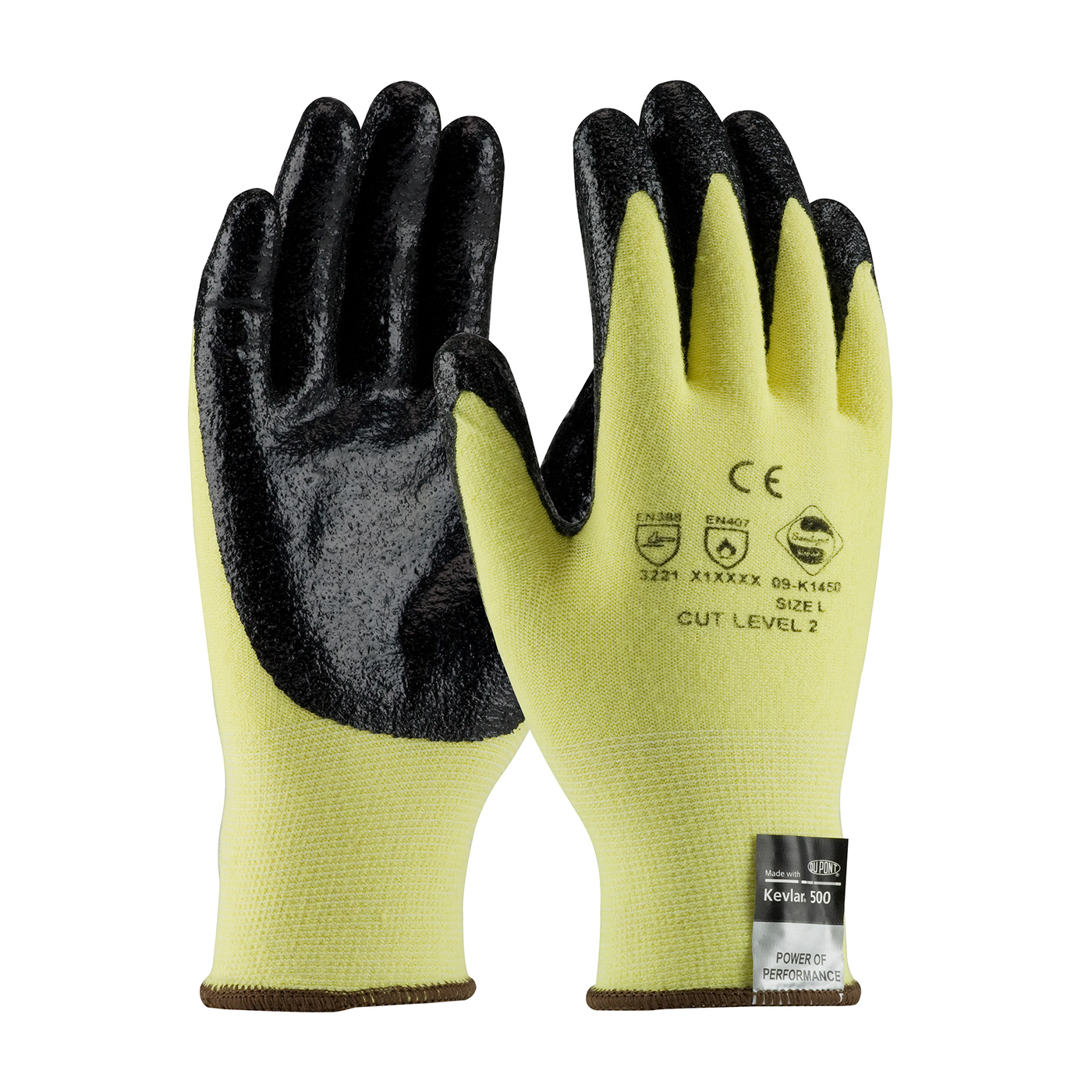 #09-K1450 PIP G-Tek®KEV无缝针织凯夫拉®抗切割防护工作手套。切断第2关。