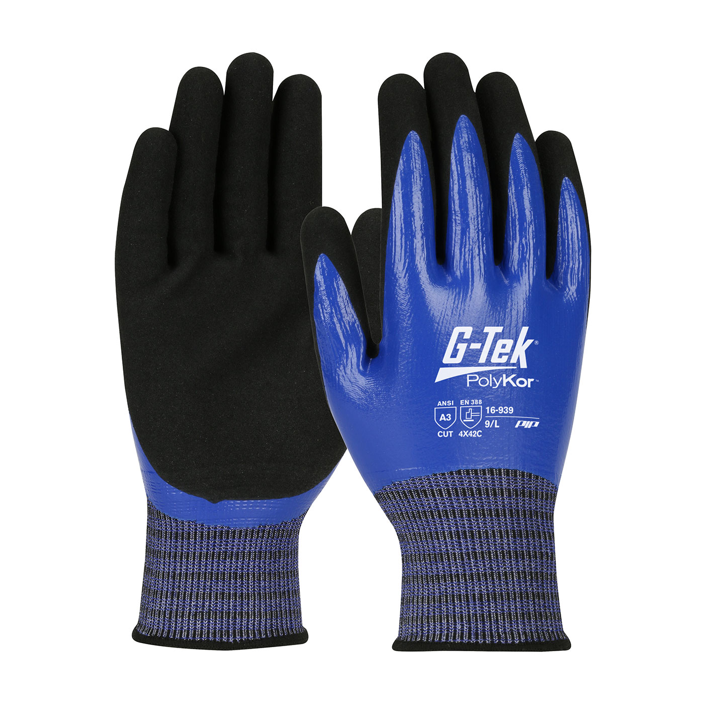PIP®G-Tek®PolyKor®X7™全涂层无缝编织X7™混合手套丁腈微表面握把-触摸屏兼容#16-939