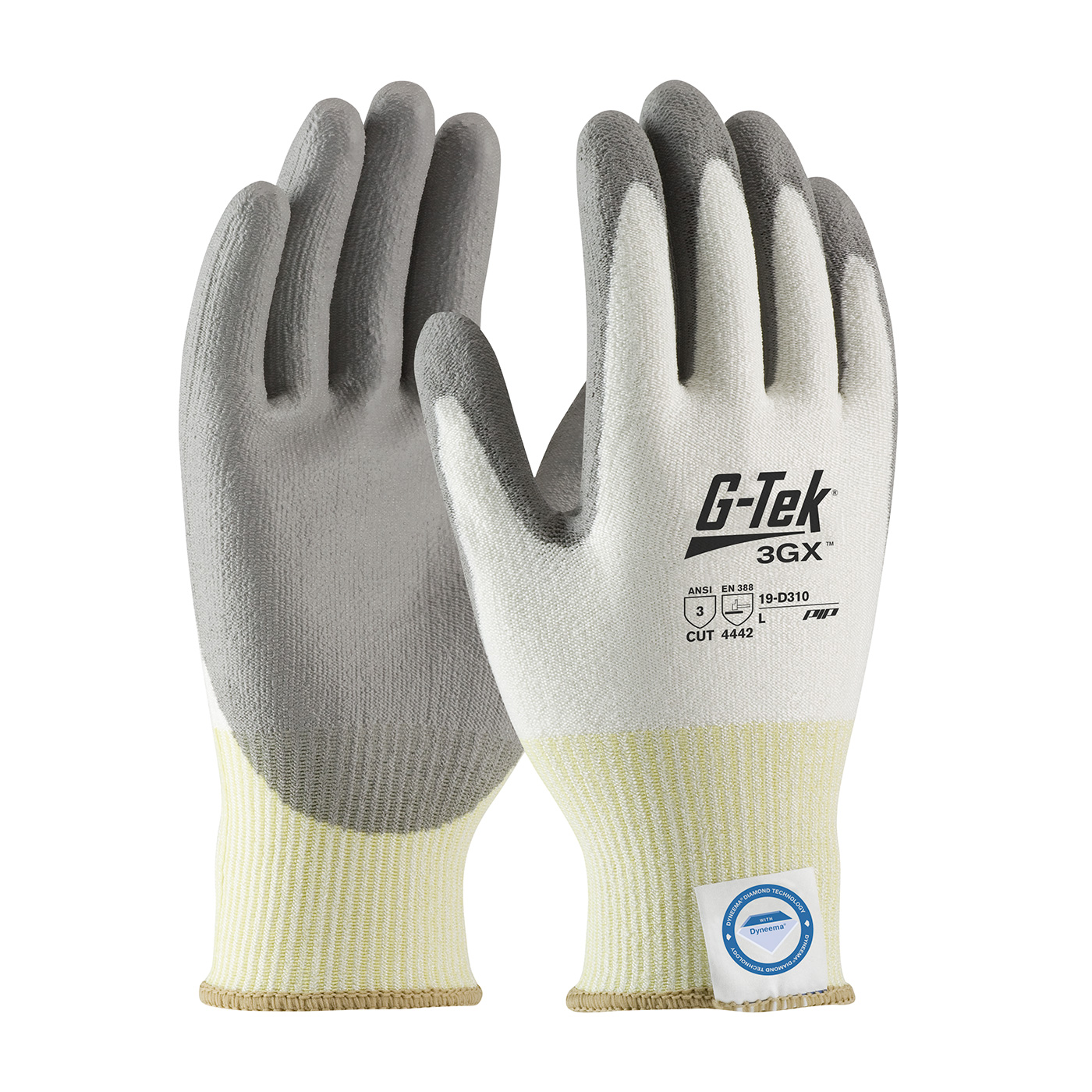 PIP®G-Tek®3GX Dyneema®钻石防切割手套w/聚氨酯涂层提供切割级A3保护