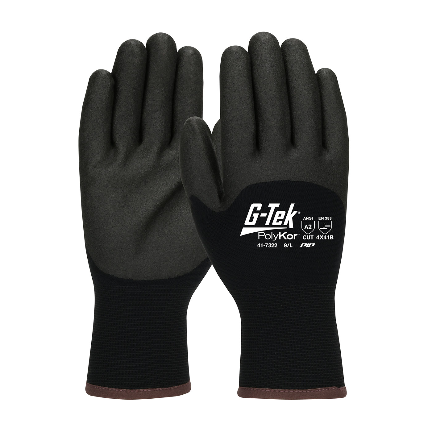 PIP®G-Tek®无缝针织PolyKor®手套，丙烯酸衬里和双浸PVC涂层泡沫握把，手指和指关节