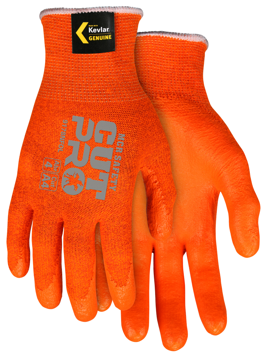 9178NFO MCR安全高可见切割Pro®13规橙色凯夫拉®丁腈泡沫涂覆棕榈工作手套