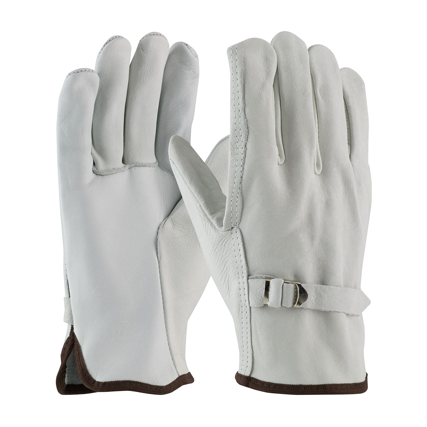 PIP®高级顶级谷物牛皮司机手套，带拉带关闭-直拇指#68-158