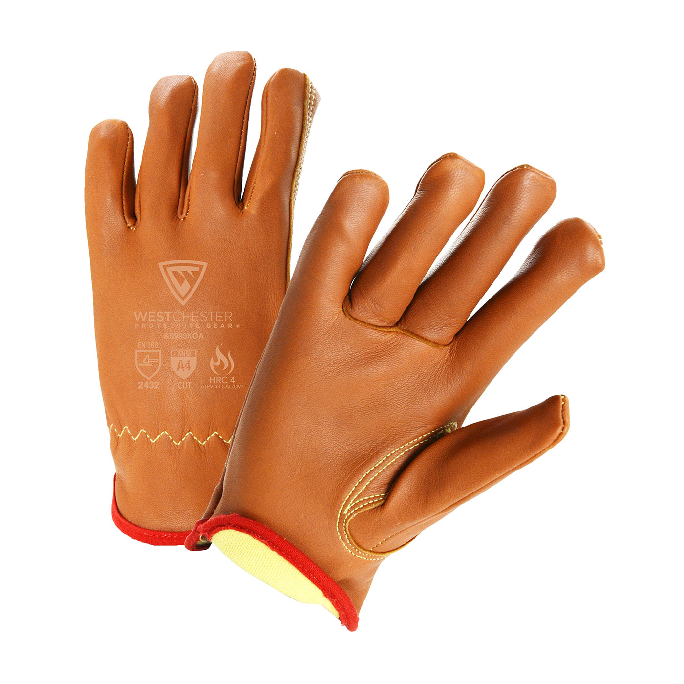 KS993KOA PIP®West Chester®顶级谷物山羊皮司机手套，对芳纶衬里和拱心石拇指功能油装甲™