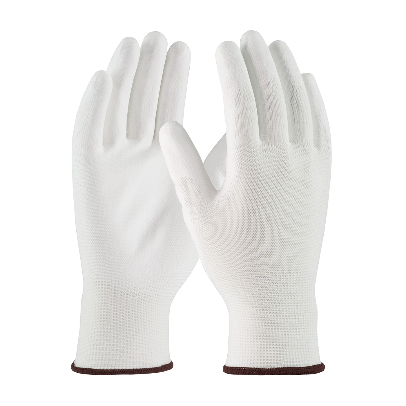 PIP®无缝针织白色聚酯手套，白色聚氨酯涂层手掌和手指光滑握把#33-115