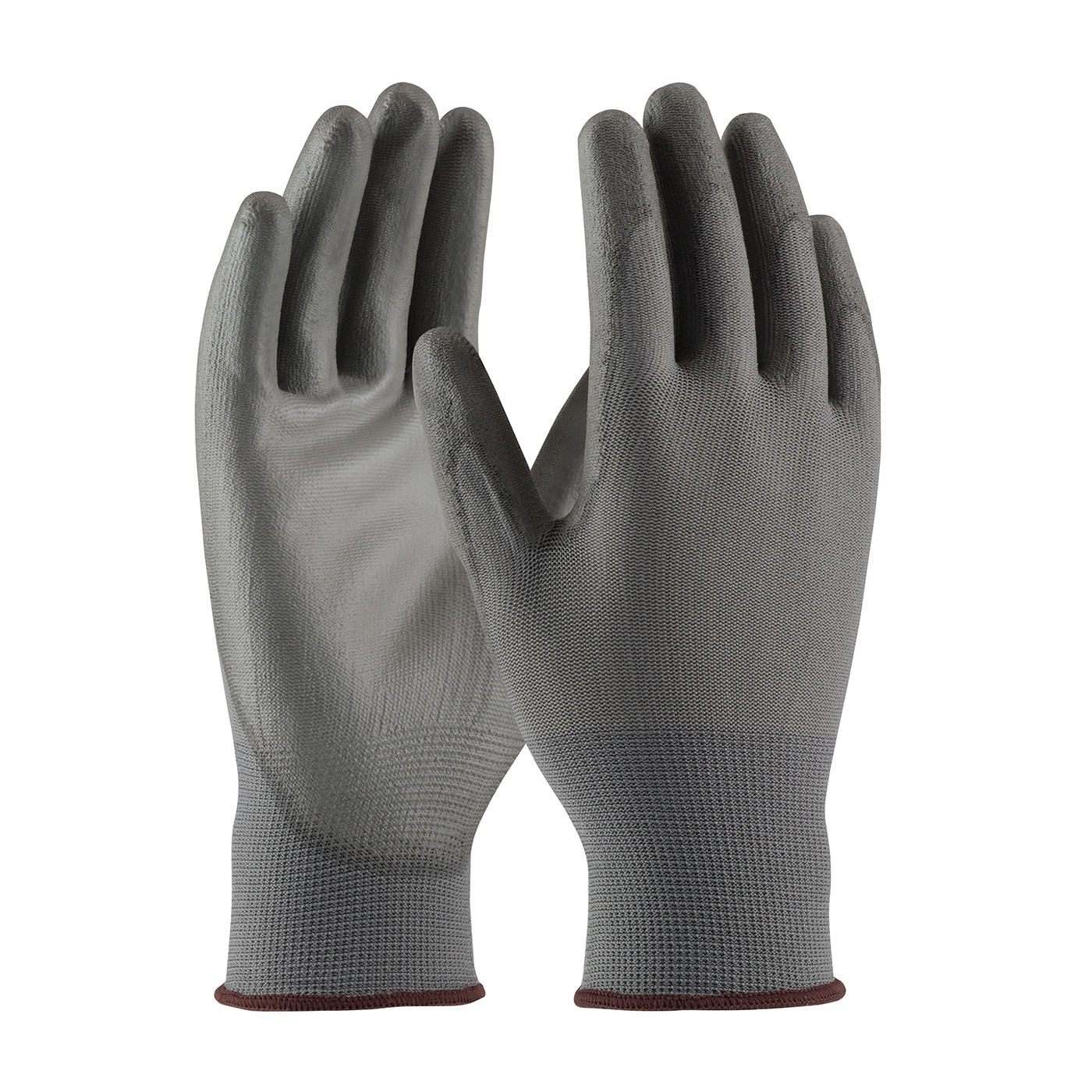 PIP®无缝针织灰色聚酯手套，灰色聚氨酯涂层手掌和手指光滑握把#33-G115