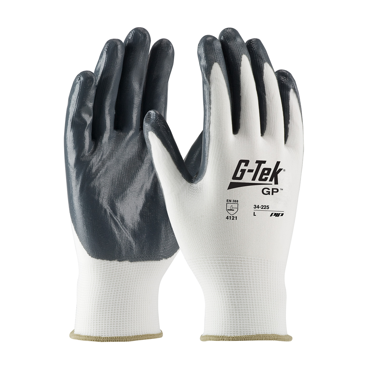 PIP®G-Tek®GP™无缝编织尼龙手套，涂有丁腈涂层，手掌和手指光滑握把#34-225