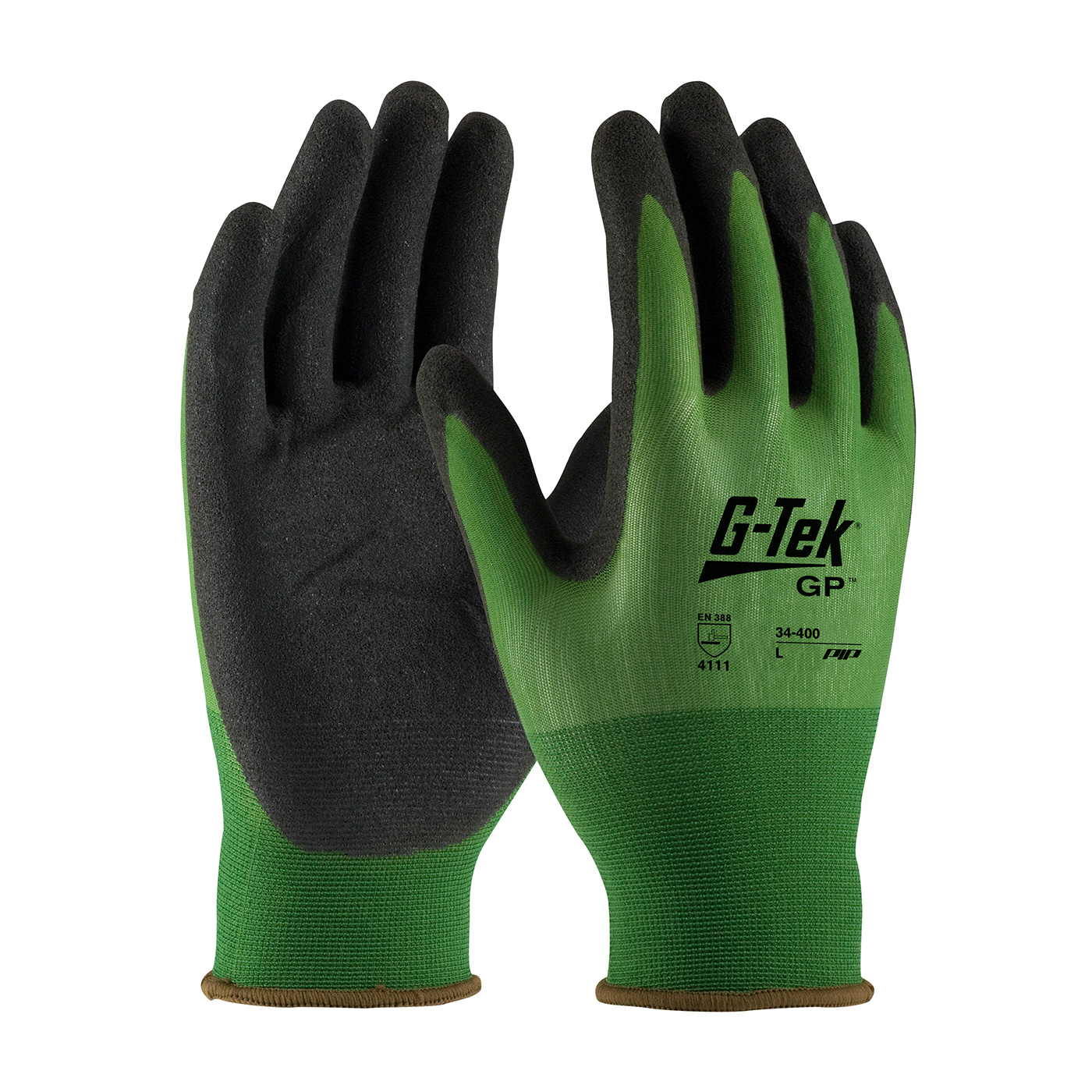 #34-400 PIP®G-Tek®GP无缝针织聚酯手套，带丁腈涂层微表面握把，手掌和手指- 18 Gauge