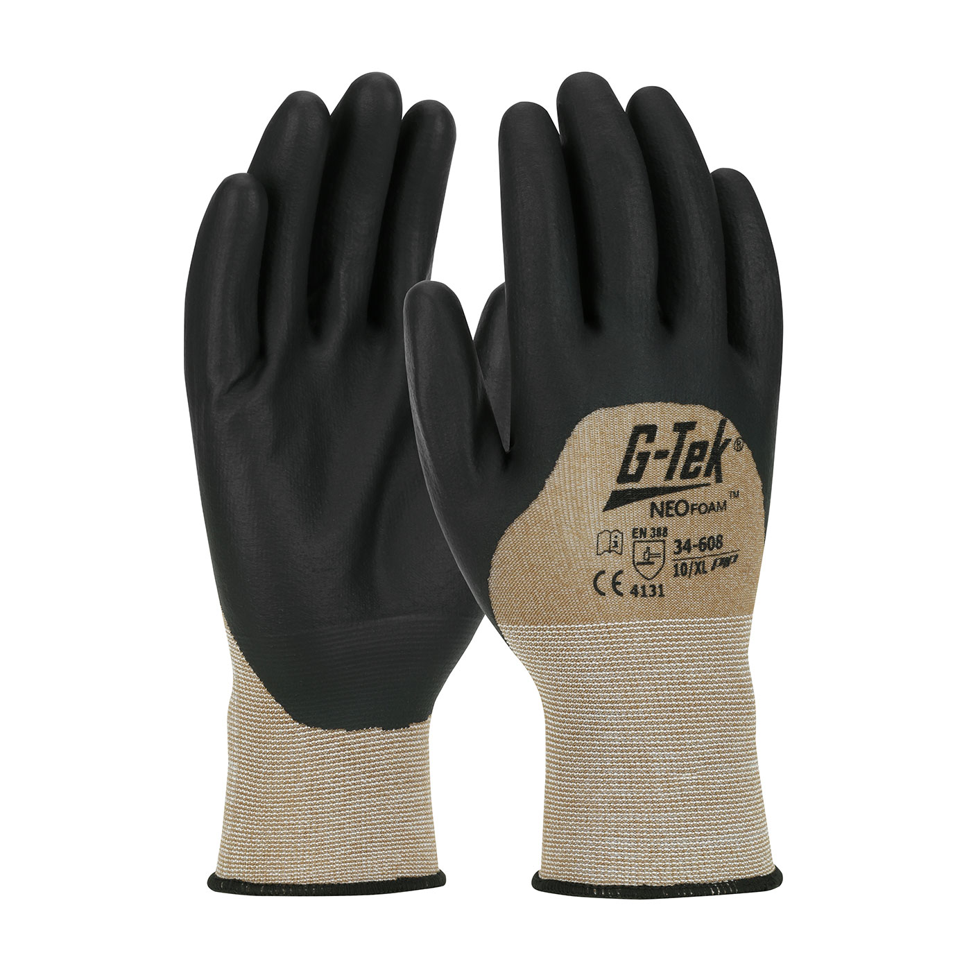 #34-608 PIP®G-Tek®无缝尼龙针织手套，涂有新泡沫的手掌，手指和指关节