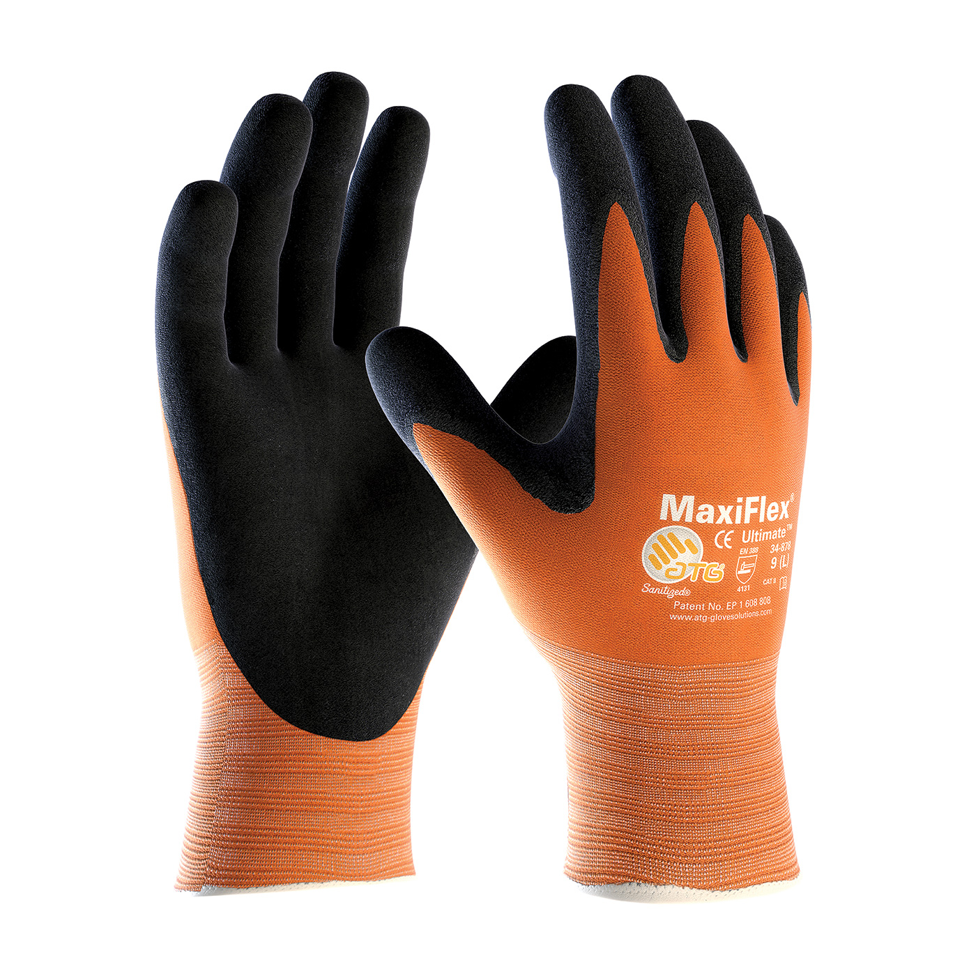 PIP®MaxiFlex®终极™Hi-Vis无缝针织尼龙手套，丁腈涂层的微泡沫握把在手掌和手指#34-8014