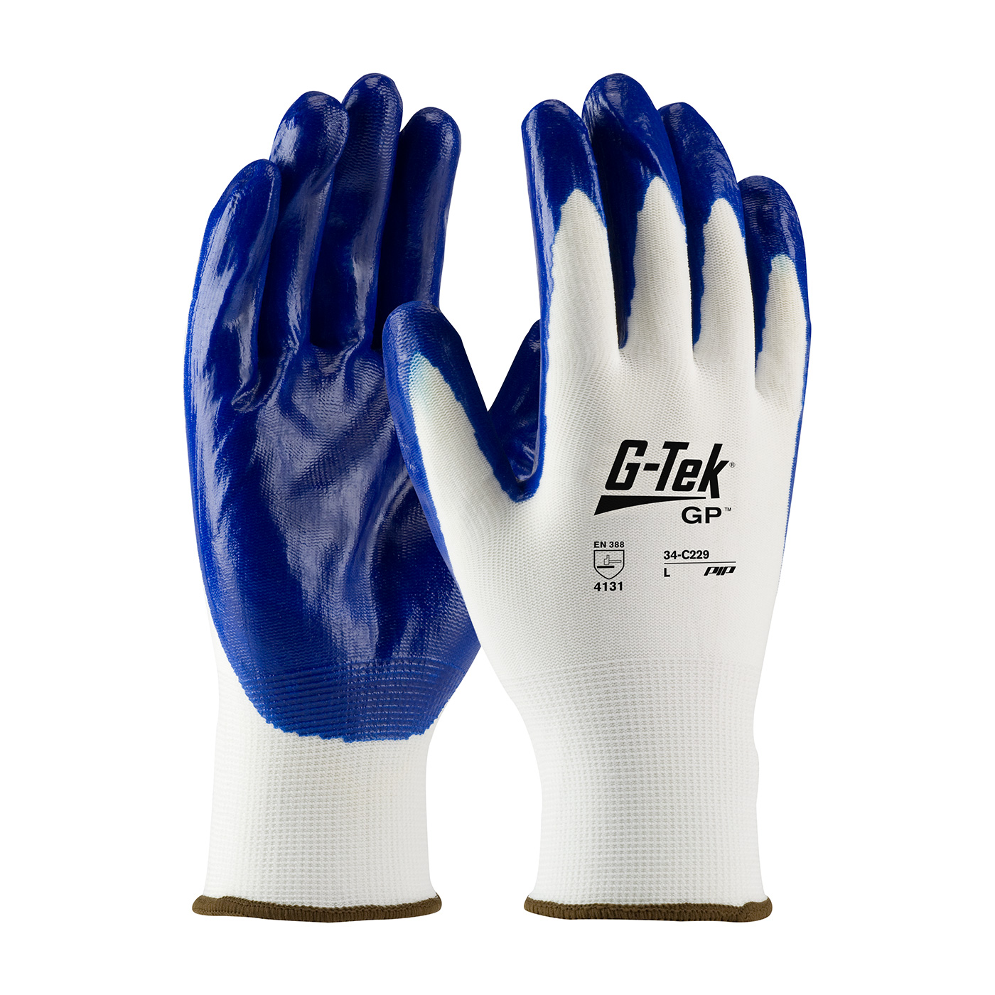 PIP®G-Tek®GP™无缝针织尼龙手套，手掌和手指上的丁腈涂层光滑握把#34-C229