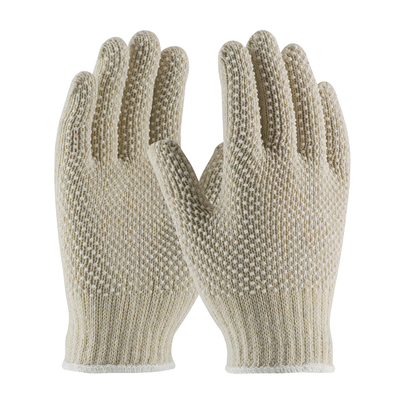 PIP®7规格常规重量无缝针织棉/聚酯手套，双面PVC点握把- #36-110PDD-WT
