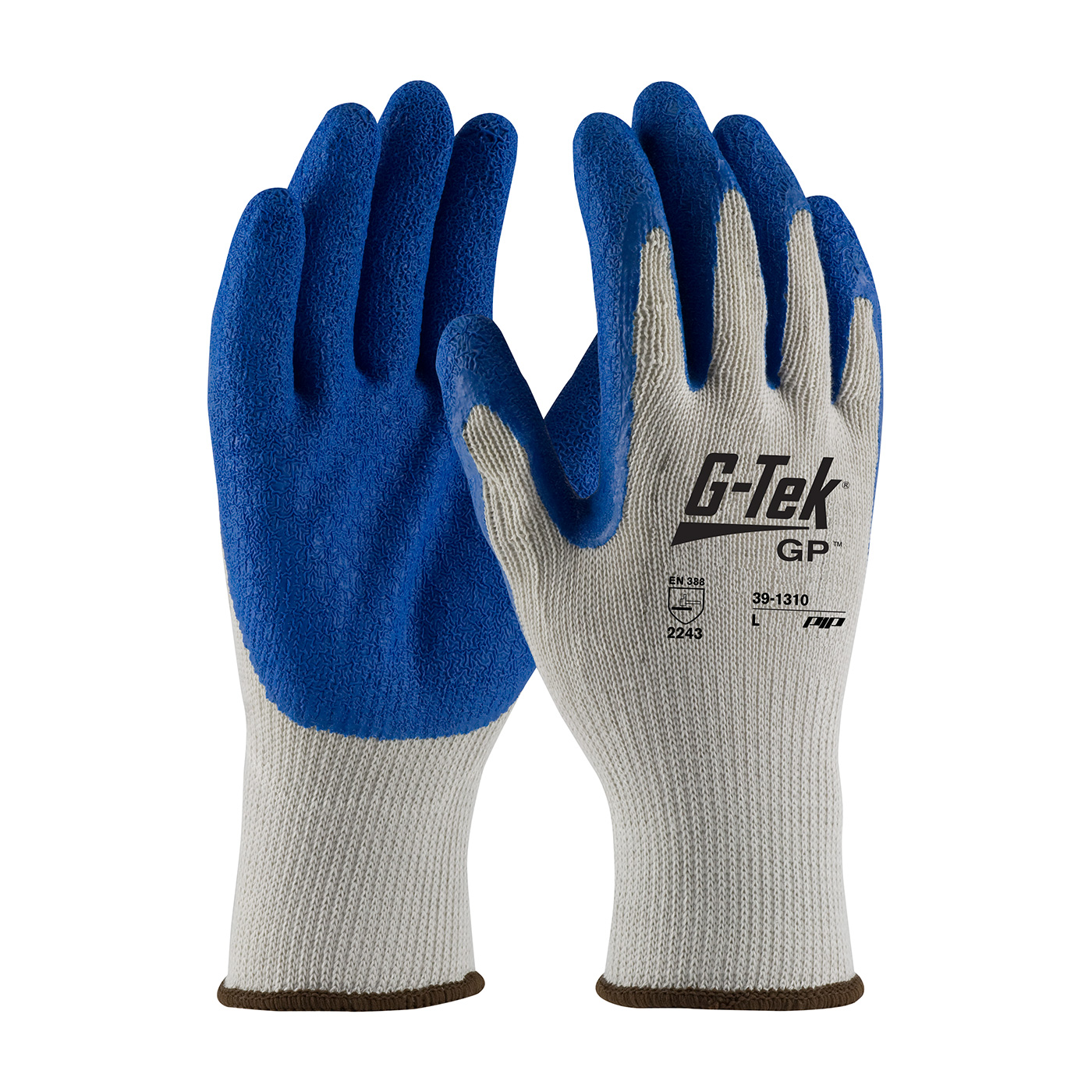 PIP®G-Tek®GP无缝针织棉/聚酯手套，手掌和手指上涂有乳胶的褶皱握把-经济等级#39-1310