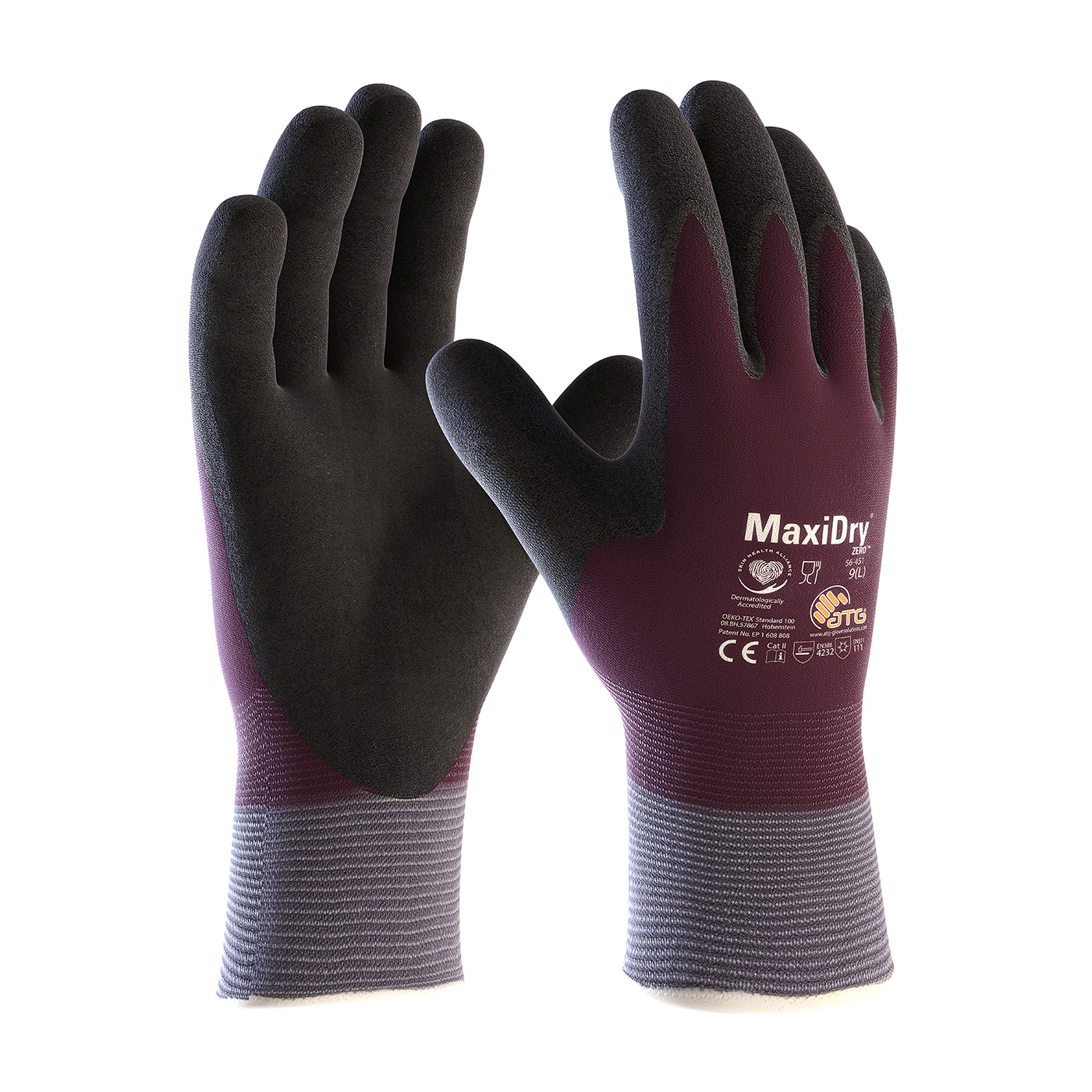#56-451 PIP®MaxiDry®Zero™无缝针织尼龙/莱卡手套，热衬里和全手双浸丁腈涂层微泡沫握把