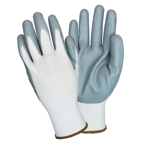 #G-NIDEX-SIZE-GF Supply Source Safety Zone® 13-Gauge White Nylon String Knit Gloves with Gray Foam  Nitrile Palm Coating