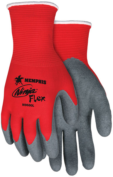 N9680 -忍者®Flex,15 Gauge红色尼龙外壳，灰色乳胶手掌和手指