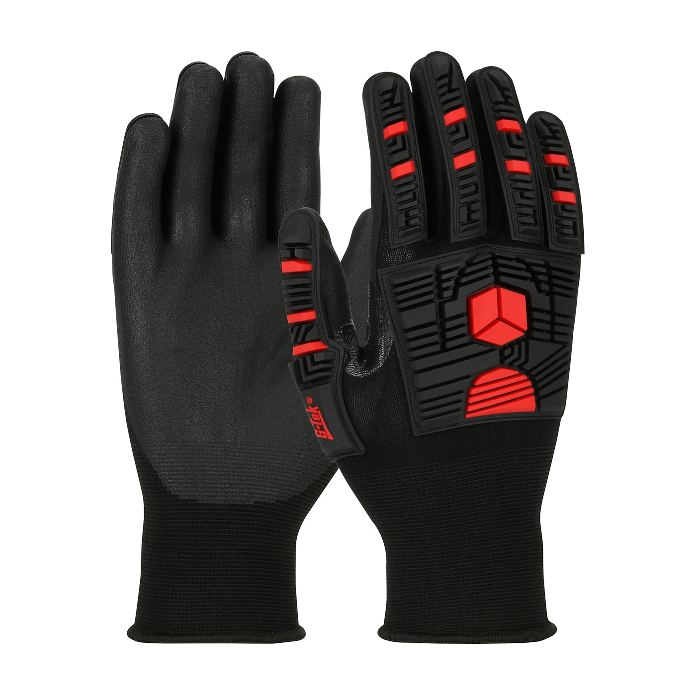 34-MP155 PIP®G-Tek®GP™无缝编织尼龙手套，具有冲击保护和腈涂层泡沫手掌和手指握把