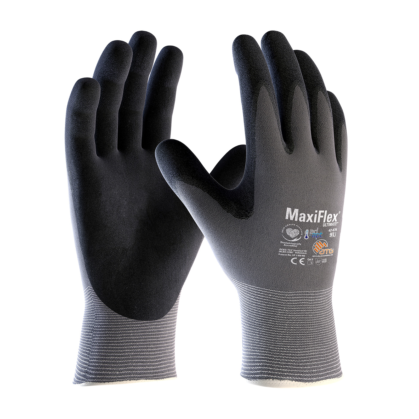 PIP®MaxiFlex®Ultimate™AD-APT®无缝针织尼龙/莱卡手套，指尖和手掌上有丁腈涂层的微泡沫握把