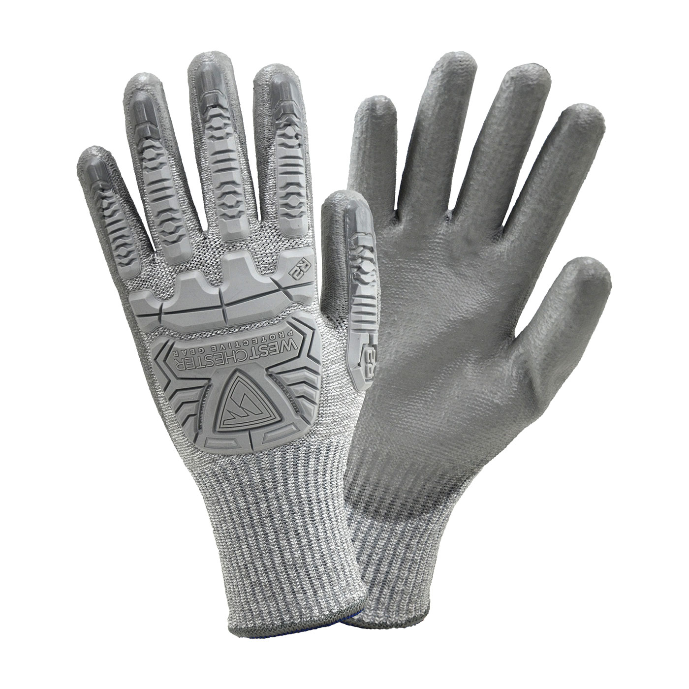 #710HGUB PIP® West Chester R2 Silver Fox Seamless Knit Glove with Impact Protection and PU Coated Palm Grip