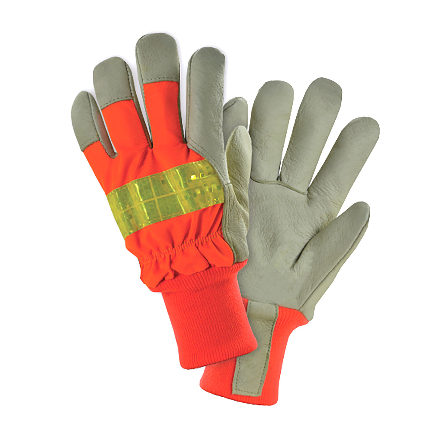 # HVO1555 PIP®西切斯特Posi-Therm谷物πgskin Leather Palm Glove with Hi-Vis Nylon Back and Reflective Stripe