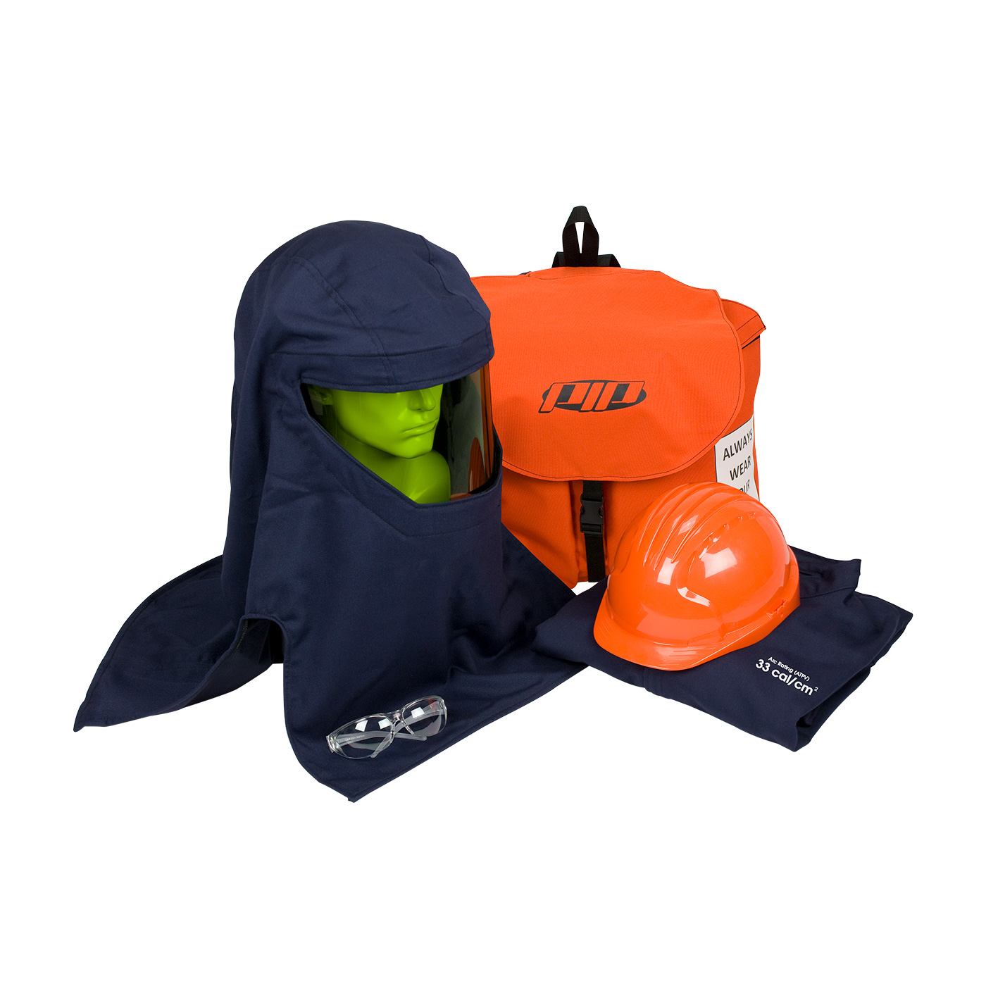#9150-52946 PIP®PPE 3 Arc Flash Kit - 33 Cal/cm2包含工作服，巴拉克拉瓦帽，弧罩，安全眼镜，安全帽和背包