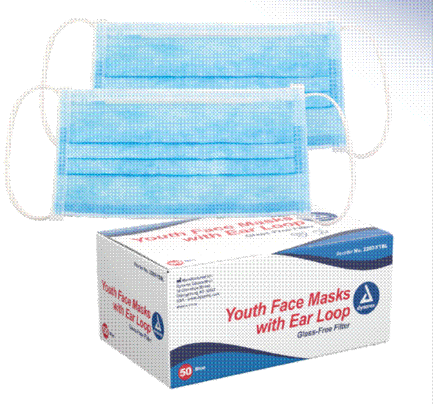 # 2207 - ytbl Dynarex一次性蓝色3层褶Youth Face Masks