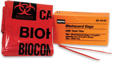 North®24 ' X 23 ' 7加仑红色生物危害袋，橙色盒子，带扭结，021602 North®生物危害运输袋- 7加仑