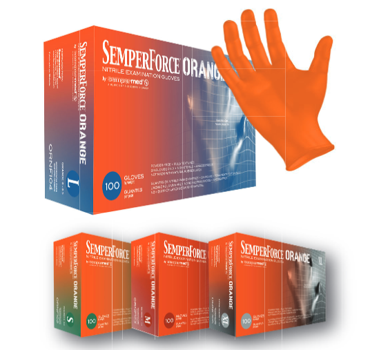 Sempermed®SemperForce®优质Hi-Viz橙色丁腈检查手套