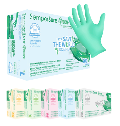 Sempermed SemperSure®绿色访问lerator-Free 200-count Nitrile Exam Gloves