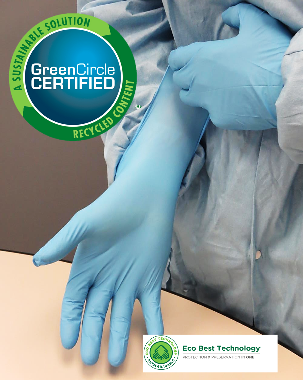 7502PF昭和®可生物降解一次性无粉无乳胶无加速剂蓝色丁腈手套，适用于敏感皮肤