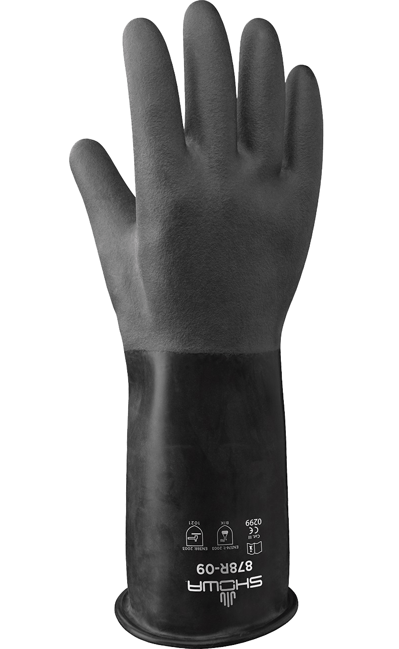 878R昭和®25mil无衬里粗糙纹理握丁基橡胶耐化学手套