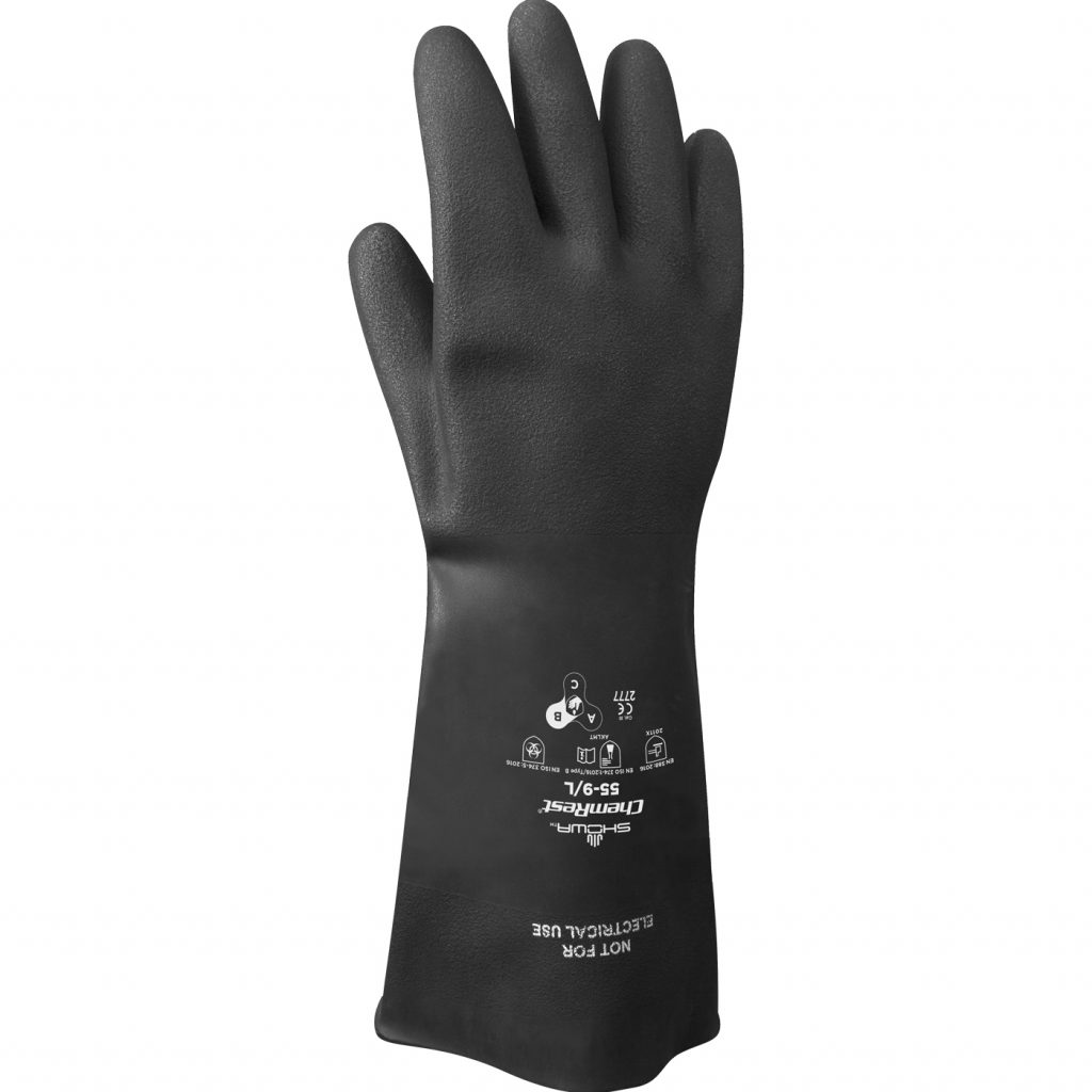 昭和®55 15英寸40毫米无衬里黑色天然橡胶手套