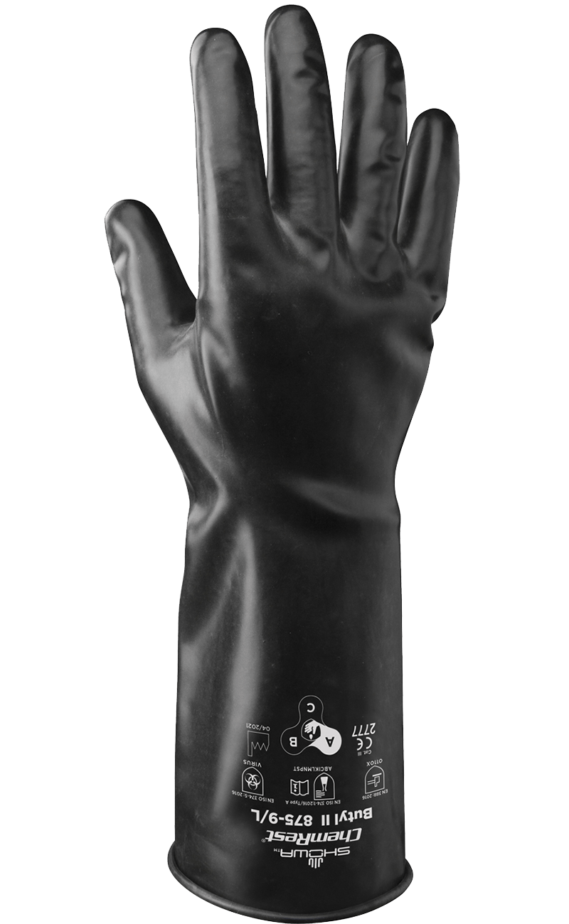 875昭和®14-Mil无衬里光滑14英寸黑色丁基橡胶耐化学手套