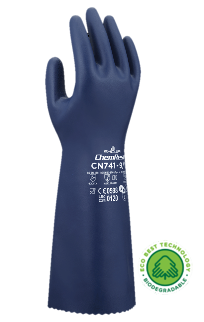 昭和®CN740可生物降解的EBT絮衬丁腈手套，15英寸(15毫米)