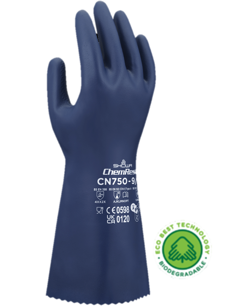昭和®CN750可生物降解的EBT絮衬丁腈手套，13英寸(18毫米)