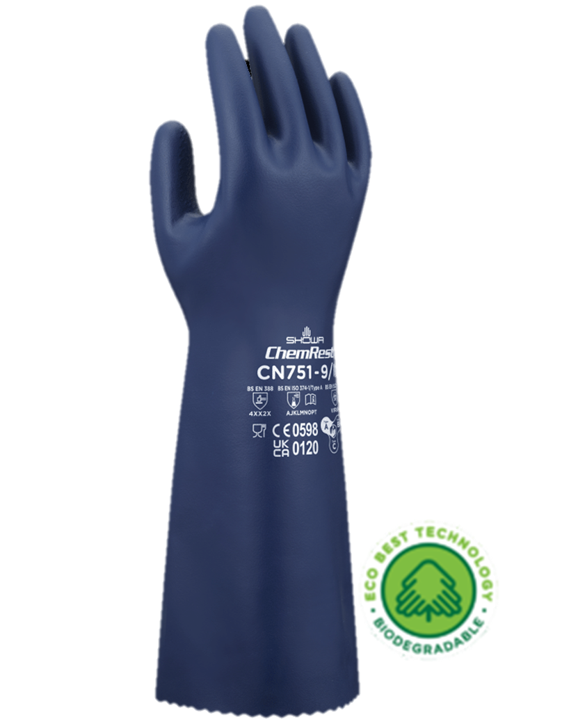昭和®CN751可生物降解的EBT絮衬丁腈手套，15英寸(18毫米)