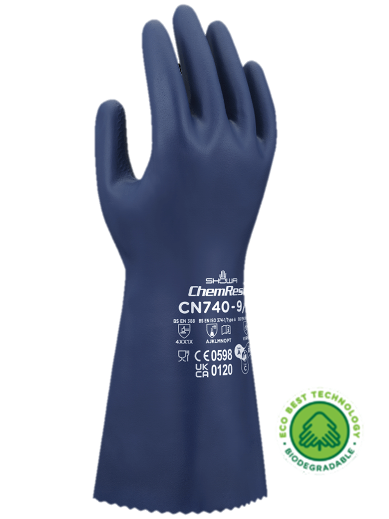 昭和®CN740可生物降解光大通信Flocked-Lined Nitrile Coated Gloves, 13-in (15-mil)
