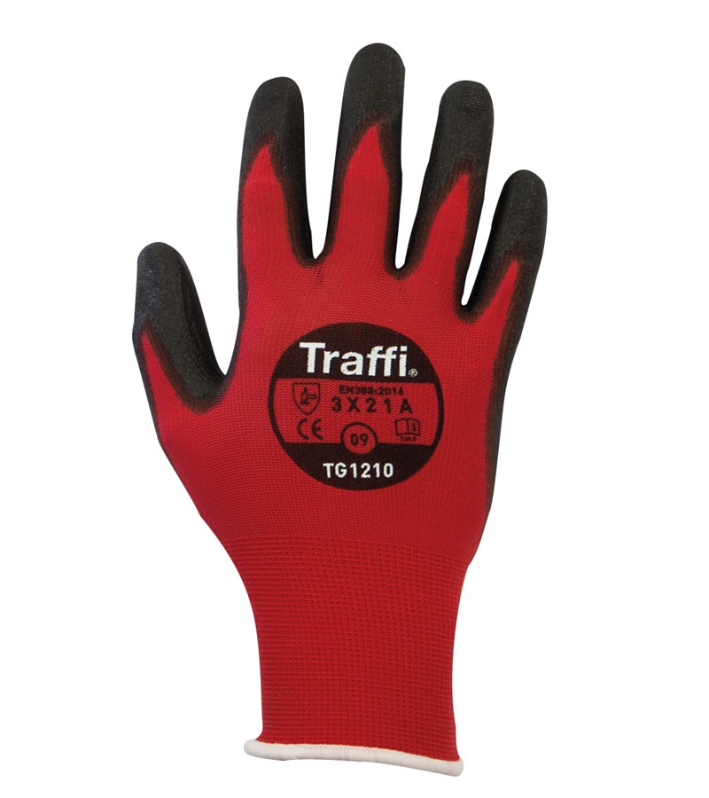 TG1210 TraffiGlove®PU涂层红色尼龙A1切割安全工作手套