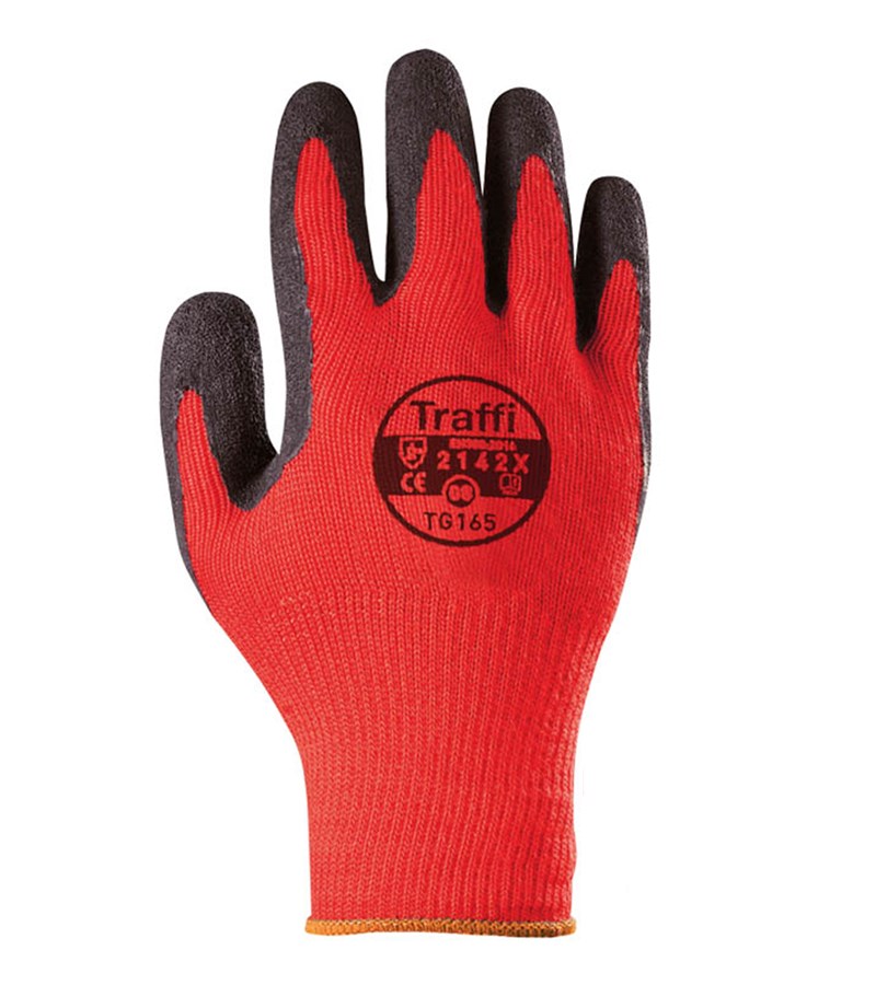 TG165 TraffiGlove®X-Dura乳胶涂层红色棉/Poly工作手套