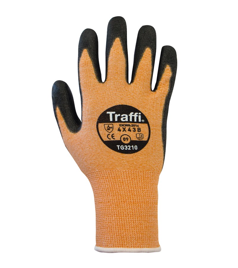 TG3210TraffiGlove® PU Coated Cut-Resistant  Amber Nylon/HPPE Work Gloves