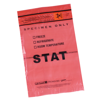 6 ' x 9 ' Safeguard®STAT标本拉链袋带小袋-红色(2毫升)