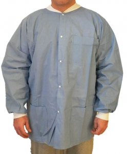 6200 Maytex®一次性蓝色短信防护实验室夹克，带口袋和针织手腕