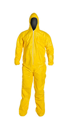 杜邦™Tychem®2000一次性防化学防护工作服，带兜帽/靴子，高可见度黄色