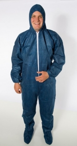 #DCBF-SIZE安全区域®一次性蓝色聚丙烯防护工作服，带兜帽和靴子，连身服，