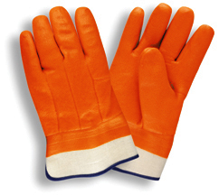 经济荧光橙色泡沫衬里耐化学PVC手套带安全袖口