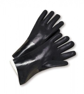 经济PVC浸渍耐化学手套，带14 '护腕袖口